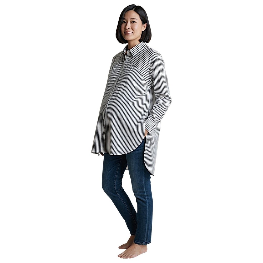 Seraphine Sakura Pinstripe Shirt 4 Maternity Nursing White Navy Cotton Button Up